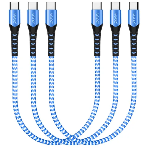 Vista 10 de AGOZ Paquete de 3 cables USB C a USB C de 1 pie para iPhone 17 Pro Max, iPhone 16, iPad Pro, Galaxy S26, S25 FE, S24 Ultra, S23 S22, Z Fold 7, A54
