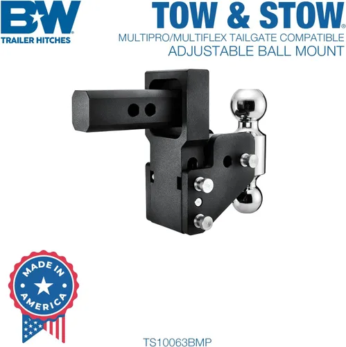 Vista 2 de B&W Enganches para remolque MultiPro enganche de remolque ajustable con bola de montaje compatible con portón trasero MultiPro - Se ajusta a