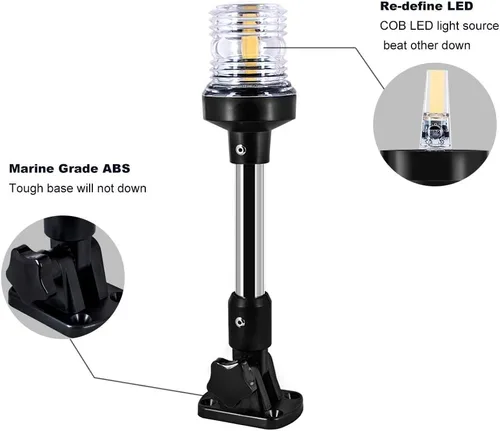 Vista 4 de Luz LED blanca plegable para popa de lancha, anclaje, para pontón y lancha de pesca (12 pulgadas)