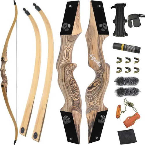 Vista 5 de 60” Black Hunter Original Recurve Bow for Adults American Hunting Longbow Archery Bow 20-60lbs Right Handed for Archery Hunting Shooting Practice