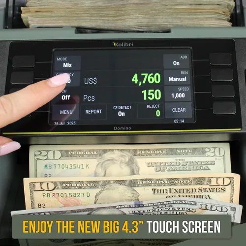 Vista 5 de KOLIBRI Máquina de contador de dinero I Pantalla LCD I Grado de negocio I Avanzado 2CIS/UV/MG/IR/MT/DD/HLF/SN Detección de IRT I Denominación mixta
