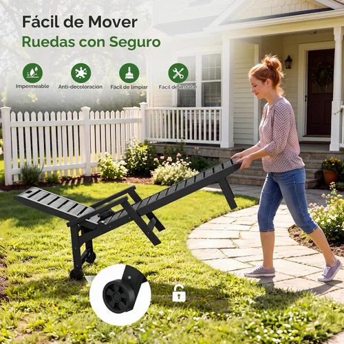 Vista 6 de HDPE - Juego de 2 sillas para exteriores con ruedas y portavasos Negro (ruedas)