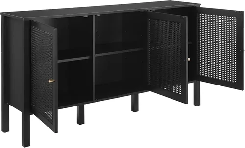 Vista 5 de Crosley Furniture Perry - Aparador de ratán moderno con armarios de almacenamiento, Credenza, soporte de TV, color negro