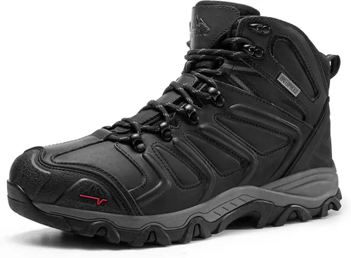 Vista 15 de NORTIV 8 Botas de senderismo impermeables hasta el tobillo para hombre Todo negro
