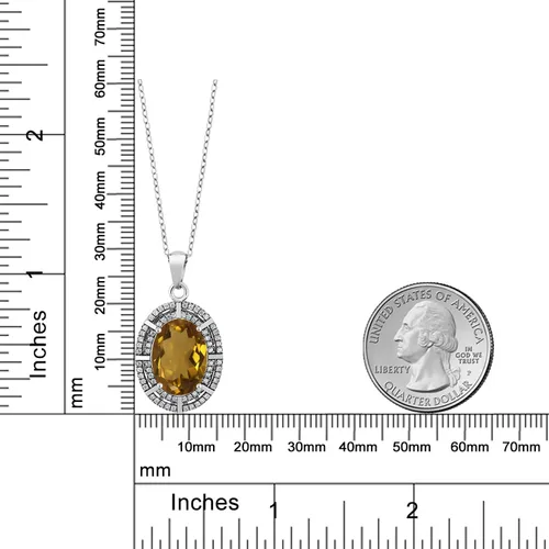 Vista 29 de Gem Stone King Collar con halo de dos filas de 5 a 10 quilates con piedra natal ovalada de 0.55 x 0.39 pulgadas en plata de ley 925 Collar