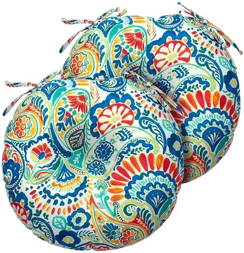 Vista 13 de Magpie Fabrics Cojines redondos de 15 pulgadas con lazos, juego de 2, impermeables, para todo tipo de clima, acolchado de 4 pulgadas de grosor
