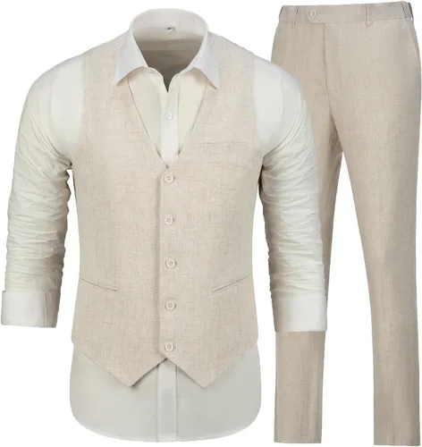 Vista 5 de Furuyal Trajes de lino para hombre, trajes de boda casuales para hombre, trajes de 2 piezas, trajes de boda para padrinos de boda, esmoquin