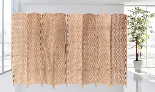 Vista 5 de Legacy Decor 8 Panels Room Divider Privacy Partition Screen Bamboo Fiber Natural Color 5.9 ft High X 11.7 ft Wide