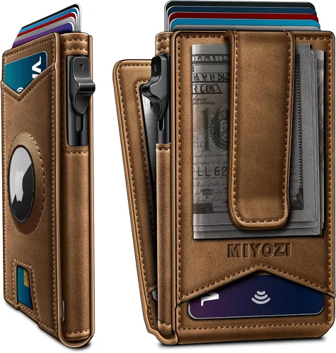 Vista 14 de miyozi Airtag - Cartera para hombre con clip para dinero, 9 tarjetas, con ventana de identificación, bloqueo RFID, funda de metal, cierre magnético