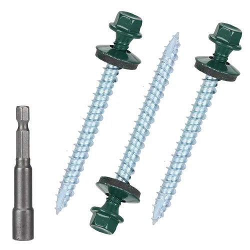 Vista 23 de Tornillos para techos de metal de 10 x 1 pulgada, tornillo para techo de chapa metálica con cabeza hexagonal negra y arandela EPDM para techos