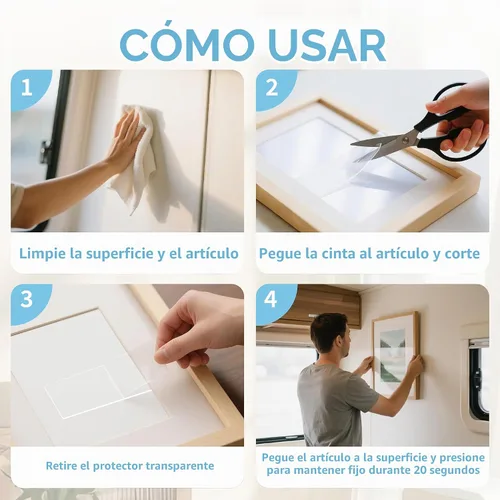 Vista 6 de Cinta de Doble Cara, 1.18" x 80" Cinta de Montaje Nano Transparente de Servicio Pesado con Estuche Protector, Adhesivo Pegajoso para Alfombra