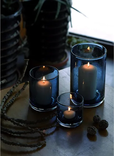 Vista 9 de Portavelas Azul para Velas de Pilar y Té, Jarrones Cilíndricos de Cristal con Burbujas Modernas Estilo Huracán, Centros de Mesa para Cocina, Isla