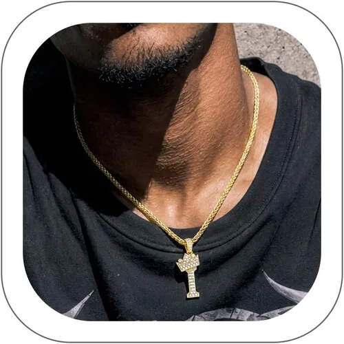 Vista 31 de Richsteel Collar con colgante de letra inicial A-Z para hombres y mujeres Initial A