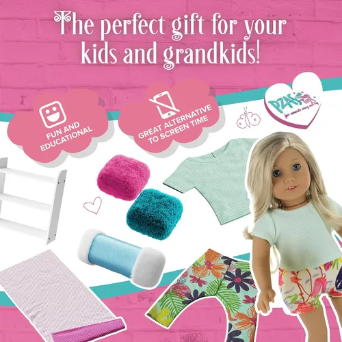 Vista 5 de Litera para muñecas, litera para muñecas de 18 pulgadas, juego de 23 piezas completo con ropa de cama, pijama y estantes, se adapta a muñecas