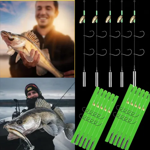Vista 4 de 10Pcs Drop Shot Ready Rigs Kit with 2 Fishing Wacky Hooks,No Snag Skinny Sinker(1/2oz,3/8oz,1/4oz.1/5oz.), Spinner Blades， Fishing Bass Rig Cylinder