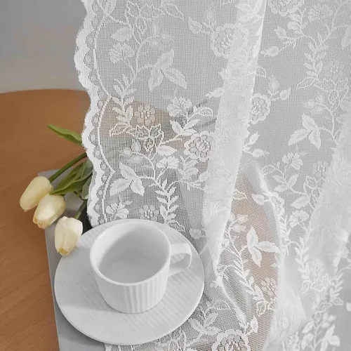 Vista 25 de FINECITY 2 paneles de cortinas de encaje beige de 36 pulgadas de largo con hojas florales rústicas, cortinas cortas y transparentes para ventana