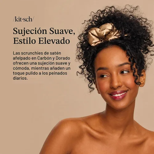 Vista 3 de Kitsch Coleteros de satén de almohada para mujer, color carbón y oro, 2 Dorado