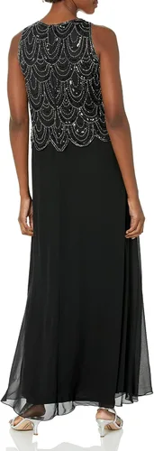 Vista 44 de J Kara Vestido largo sin mangas con cuentas y bufanda para mujer, talla grande