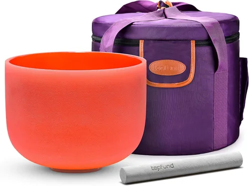 Vista 11 de TOPFUND 528 Hz Solfeggio Crystal Singing Bowl 8 inch with Heavy Duty Carrying Case and Suede Mallet