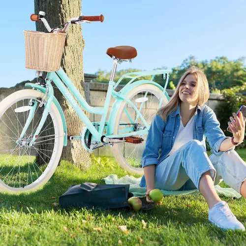 Vista 6 de ZUKKA Bicicleta para niños de 20/24 pulgadas con cesta de una sola velocidad, freno delantero en V y freno trasero para niños mayores de 7 años