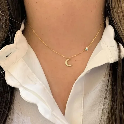 Vista 8 de LLWOM Collar de oro para mujer, chapado en oro de 14 quilates, collar de estrella de David contra el mal de ojo, dije de cruz de corazón, delicado