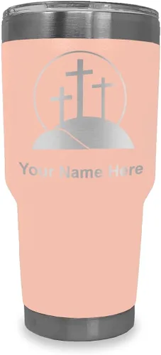 Vista 9 de LaserGram Vaso aislado al vacío de 20 onzas, cruz de calvario, grabado personalizado incluido (negro)
