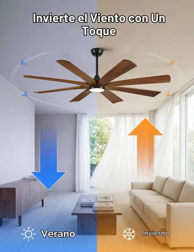 Vista 7 de Ventilador de techo inteligente de 65 pulgadas con luz, 8 cuchillas de Nogal