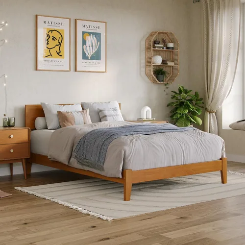 Vista 11 de AFI, Orlando - Cama de plataforma de madera de perfil bajo, color nogal Nuez