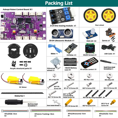 Vista 2 de Kit de coche inteligente Adeept compatible con Arduino IDE, STEM Educational Robotics Seguimiento de línea, evitación de obstáculos, pantalla Negro