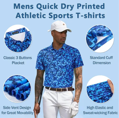 Vista 22 de TAPULCO Camisetas tipo polo de secado rápido para hombre, diseño de camuflaje, atléticas, ligeras, transpirables, casuales, para golf