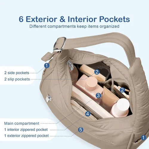 Vista 7 de TOPDesign Bolso de hombro acolchado para mujer, bolso de mano ultraligero con cremallera, correa ajustable