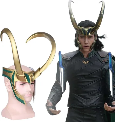 Vista 9 de Casco con cuernos de Loki para cosplay, serie de televisión de Loki 2021, película Thor Ragnarok, corona de Loki, accesorios para disfraces