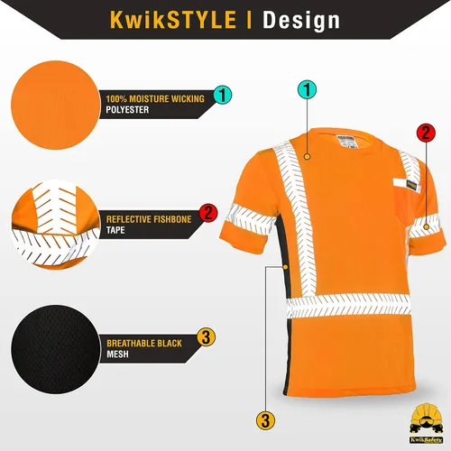 Vista 3 de KwikSafety - Charlotte, NC - Camisa de seguridad de manga corta para hombre renacentista [cinta reflectante de espina de pescado] Clase 2 ANSI OSHA