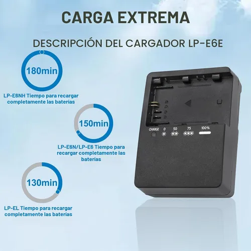 Vista 4 de Cargador de batería LC-E6 LC-E6E LP-E6N para Canon EOS R R5 R6 5D Mark II 5D Mark III 5D Mark IV 5DS 5DS R 6D 6Da 6D Mark II 7D 7D Mark II 60DA 60D