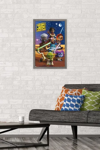 Vista 2 de Trends International Star Wars: Young Jedi Adventures - Póster de pared de grupo, 14.725 x 22.375 pulgadas, versión enmarcada de madera de granero