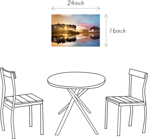Vista 6 de SD SOFT DANCE - Lienzo de pared con paisaje del lago natural: arte de la naturaleza con escena de atardecer, bosque y montañas, pintura panorámica