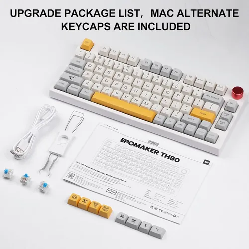 Vista 8 de EPOMAKER TH80 Pro 75% Hot Swap RGB 2.4GhzBluetooth 5.0Teclado para juegos con cable, con batería de 4000 mAh, teclas PBT, control de perilla