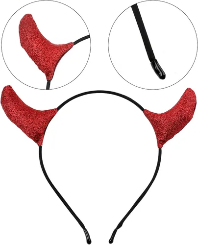Vista 3 de LOMIMOS 2pcs Halloween Glitter Red Devil Horns Headband, Demon Hairband Costume Accessories for Kids Women Men Party Fancy Dress Cosplay Festival