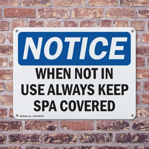 Vista 4 de Letrero de plástico de 10 x 7 pulgadas, con texto en inglés "When Not In Use Always Keep Spa Covered", de 10 x 7 pulgadas, resistente a