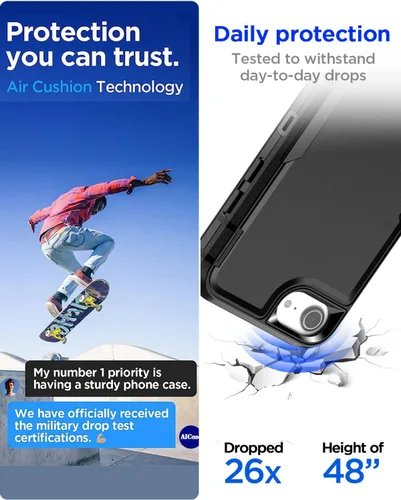 Vista 6 de AICase Funda para iPhone SE 2022/3rd/2020/8/7/6, soporte magnético para automóvil, resistente de 2 capas, duradero, protección de grado militar, a