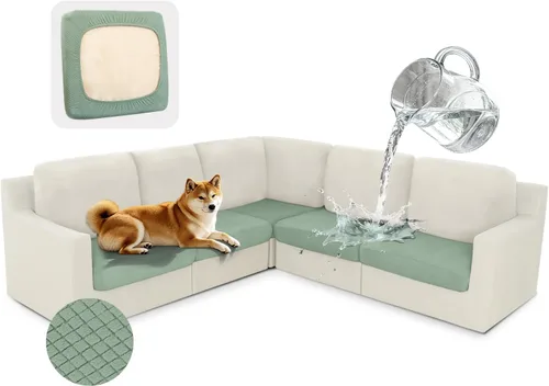 Vista 30 de ALIECOM Fundas 100% impermeables para sofá seccional esquinero en forma de L, fundas de cojín de jacquard elásticas para mascotas y perros