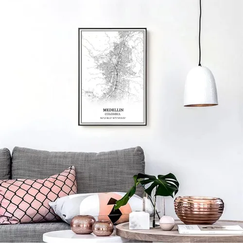 Vista 3 de TANOKCRS Medellin Colombia - Póster de arte para pared, diseño de mapa moderno en blanco y negro, sin marco, regalo de recuerdo para decoración