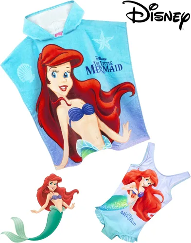 Vista 3 de Disney The Little Mermaid - Conjunto de traje de baño y poncho con capucha para niña