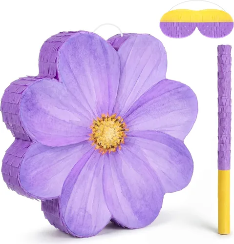 Vista 9 de Aoriher Juego de piñata de margarita con venda y piñata de flor rosa Rosa intenso