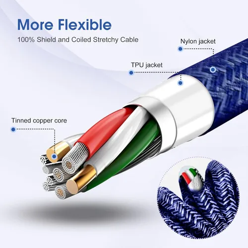 Vista 3 de Vova - Cable USB A a Lightning en espiral inteligente, cable de carga para iPhone de 8 pies para automóvil compatible con iPhone 14, 13, 12, 11 X Xs