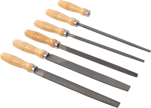 Vista 5 de Juego de limas de acero al carbono con asas de madera para madera, metal, plástico, 5 piezas (lima de acero, grande)