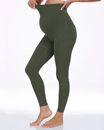 Vista 27 de WHOUARE Leggings de maternidad sobre el vientre con bolsillos para mujer, cintura alta, entrenamiento, pantalones de yoga