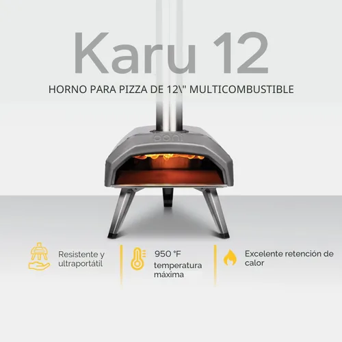 Vista 3 de Ooni Karu 12 - Horno de pizza al aire libre multi-combustible – Pizzas de 30 cm en 60 segundos - Horno de pizza portátil de leña y gas con piedra