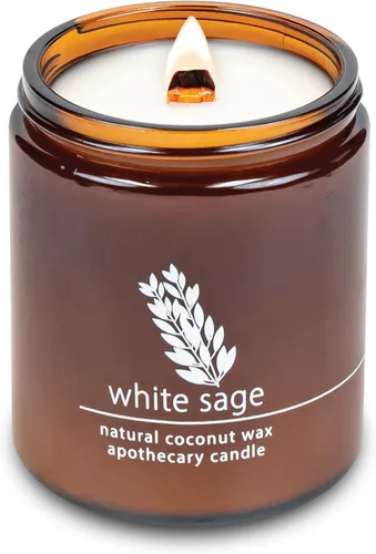 Vista 80 de Vela de mecha de madera agrietada Hemlock Park hecha a mano con cera de coco natural (grande de 16 oz, ámbar) Coconut Apricot Wax Crackling Wood