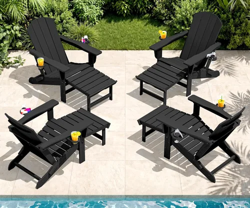 Vista 17 de SERWALL Silla Adirondack ajustable plegable HDPE con reposapiés, Aruba